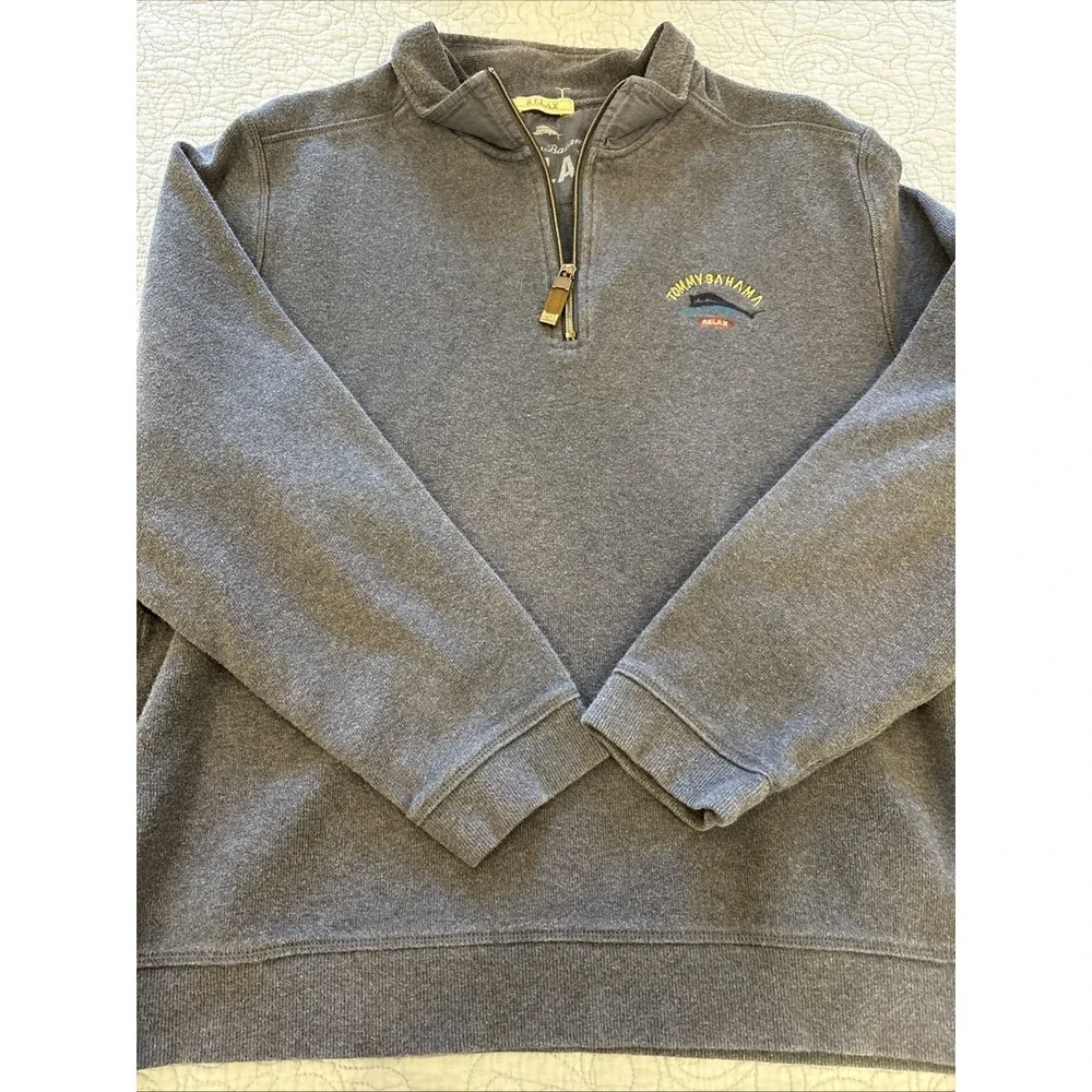 Tommy Bahama Sweater Mens XL Long Sleeve 1/4 Zip Casual Golf Relaxed Fit Blue